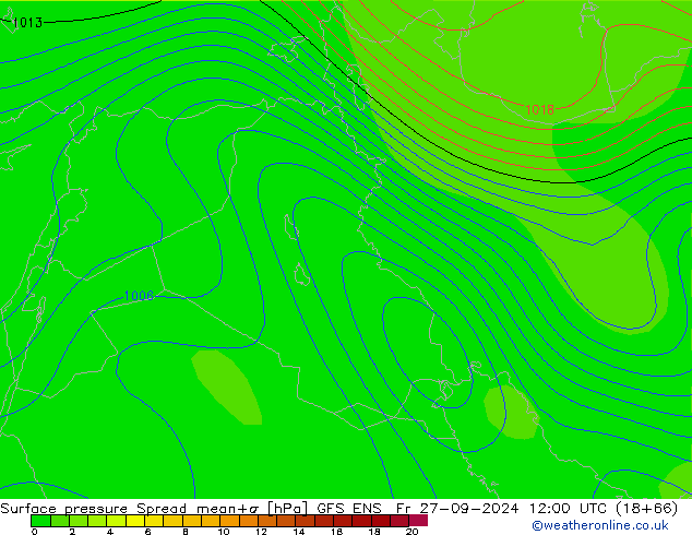 Surface pressure Spread GFS ENS Fr 27.09.2024 12 UTC