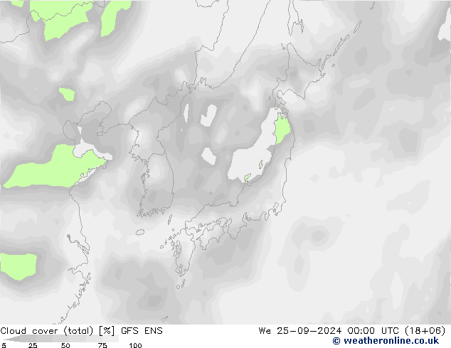 Cloud cover (total) GFS ENS St 25.09.2024 00 UTC