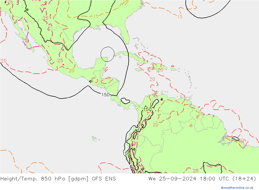 Height/Temp. 850 hPa GFS ENS St 25.09.2024 18 UTC