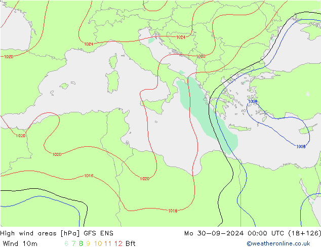 High wind areas GFS ENS Mo 30.09.2024 00 UTC