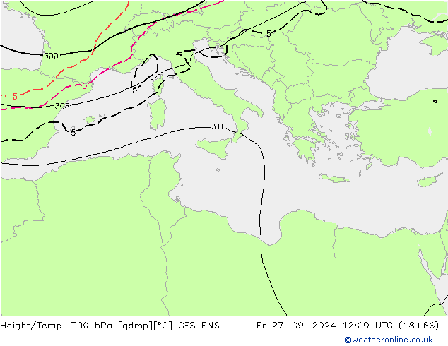 Geop./Temp. 700 hPa GFS ENS vie 27.09.2024 12 UTC