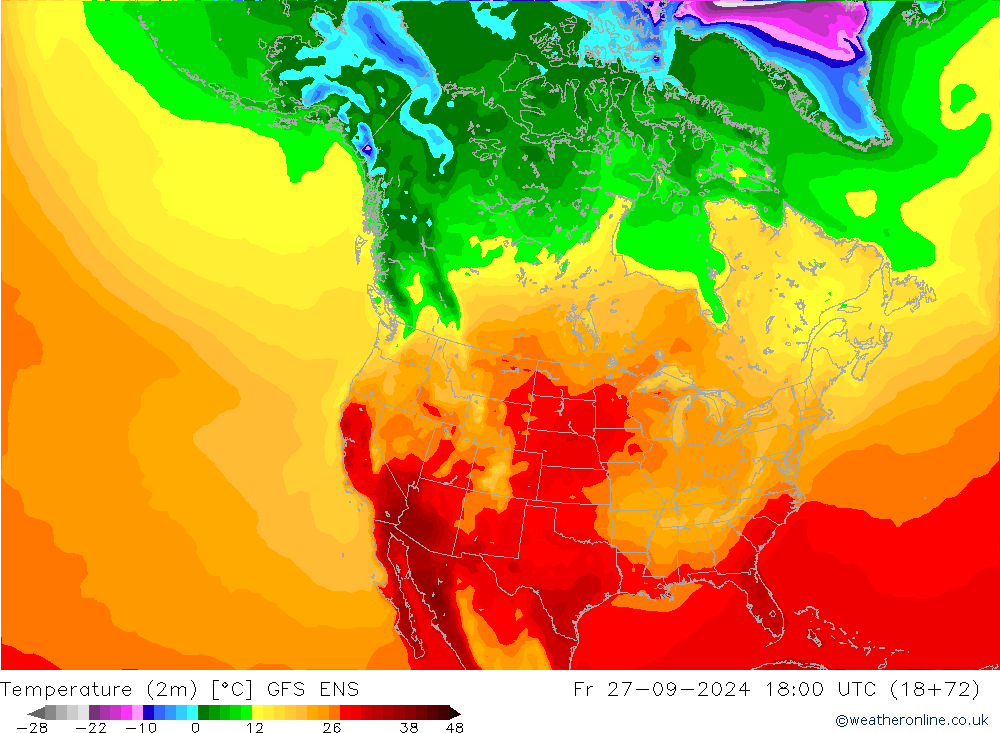 Temperature (2m) GFS ENS Fr 27.09.2024 18 UTC