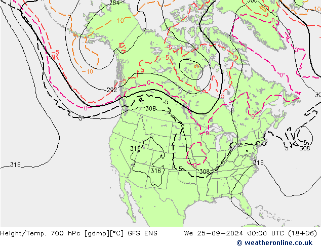 Height/Temp. 700 hPa GFS ENS śro. 25.09.2024 00 UTC