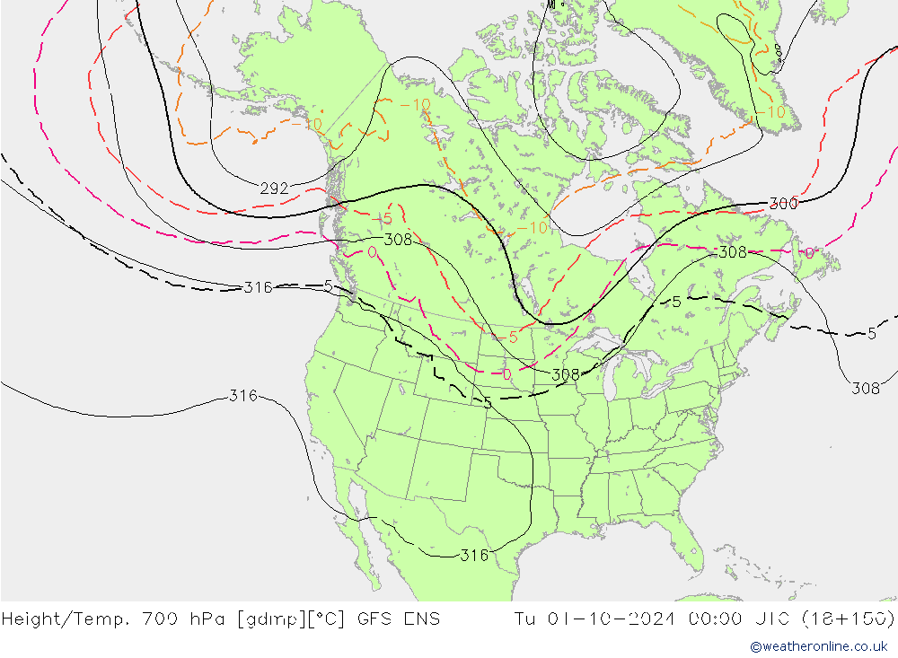 Height/Temp. 700 hPa GFS ENS Út 01.10.2024 00 UTC