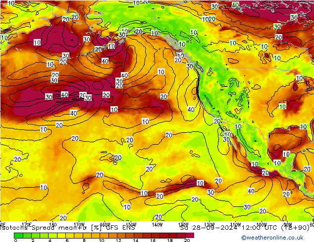 Isotachs Spread GFS ENS sab 28.09.2024 12 UTC