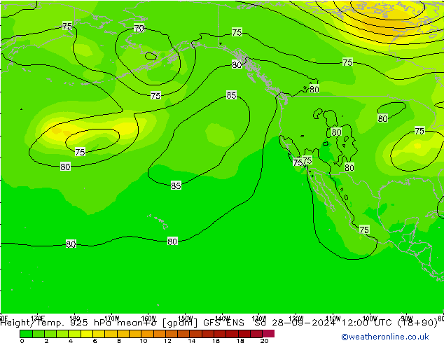 Height/Temp. 925 hPa GFS ENS Sa 28.09.2024 12 UTC