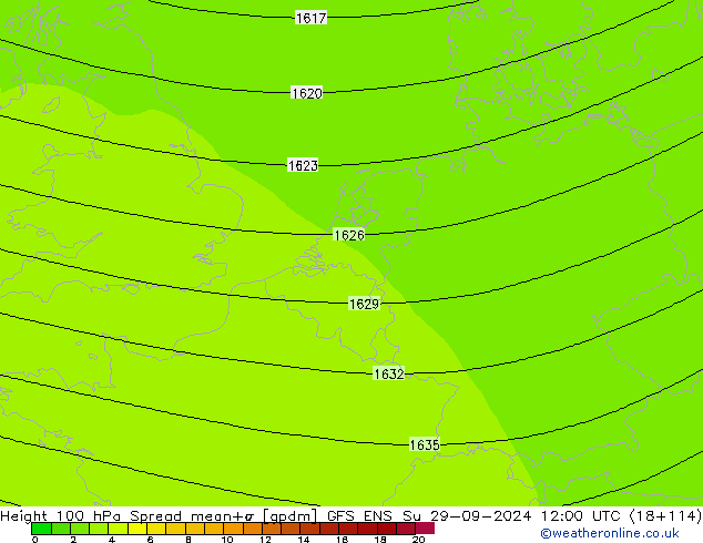 Height 100 hPa Spread GFS ENS Su 29.09.2024 12 UTC