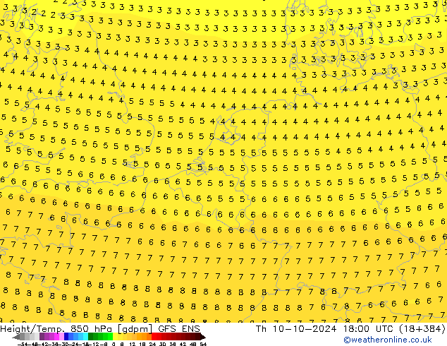 Geop./Temp. 850 hPa GFS ENS jue 10.10.2024 18 UTC