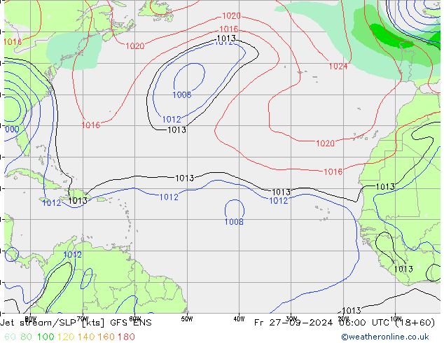 Corrente a getto GFS ENS ven 27.09.2024 06 UTC