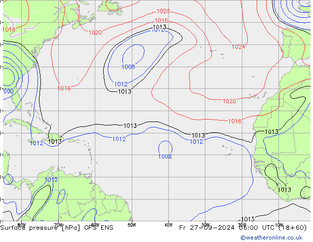 Presión superficial GFS ENS vie 27.09.2024 06 UTC