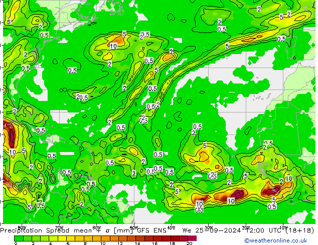 Yağış Spread GFS ENS Çar 25.09.2024 12 UTC