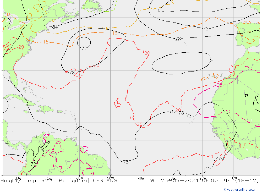 Height/Temp. 925 hPa GFS ENS Qua 25.09.2024 06 UTC