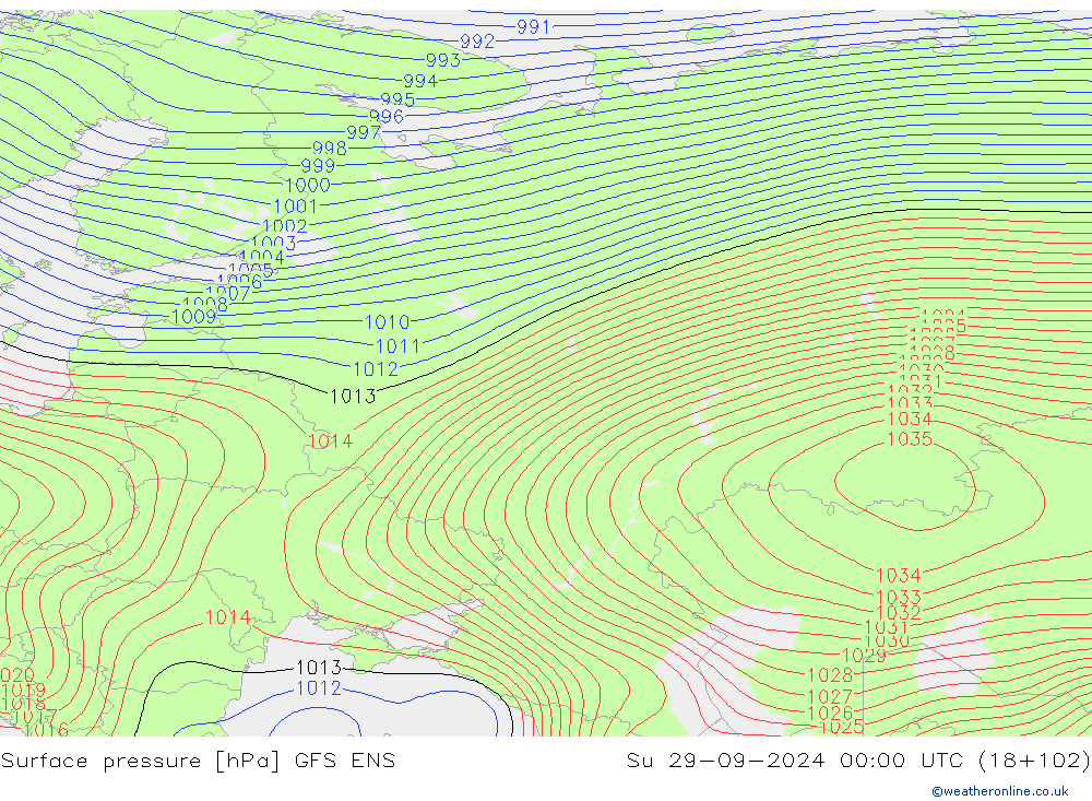 Surface pressure GFS ENS Su 29.09.2024 00 UTC