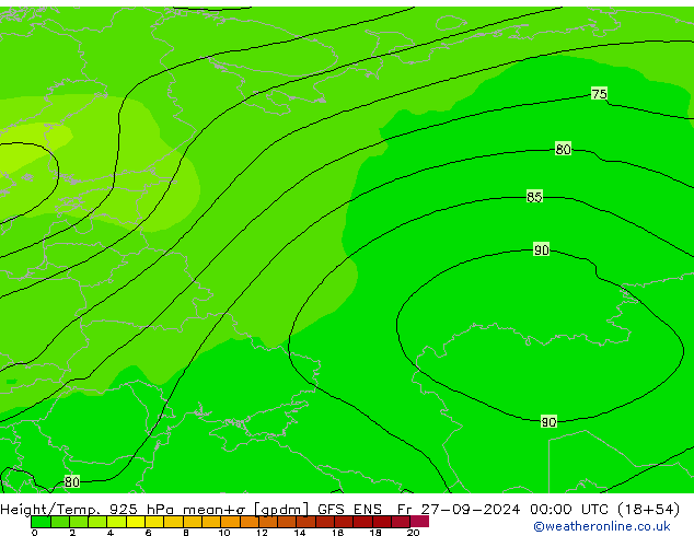 Height/Temp. 925 hPa GFS ENS Fr 27.09.2024 00 UTC