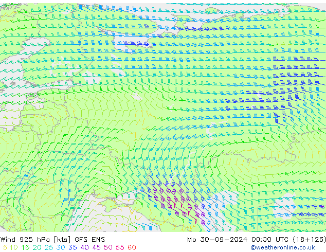 Vento 925 hPa GFS ENS lun 30.09.2024 00 UTC