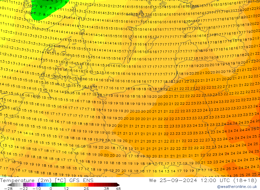 Temperatura (2m) GFS ENS mer 25.09.2024 12 UTC