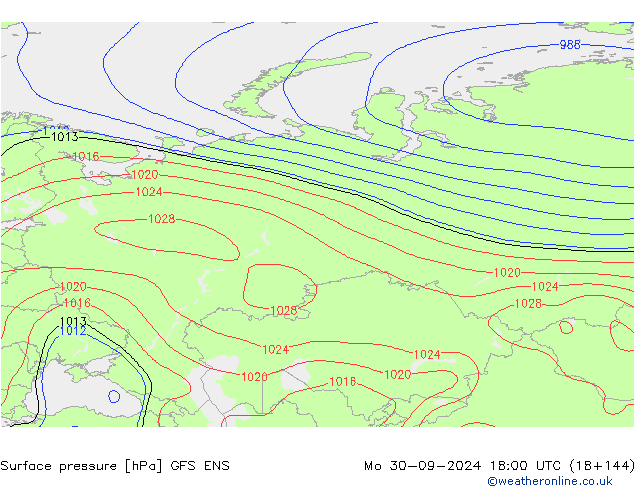 приземное давление GFS ENS пн 30.09.2024 18 UTC