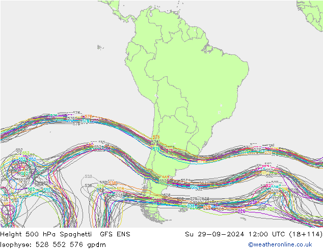 Height 500 гПа Spaghetti GFS ENS Вс 29.09.2024 12 UTC