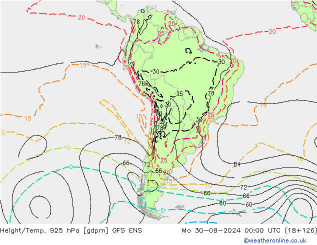 Height/Temp. 925 hPa GFS ENS Mo 30.09.2024 00 UTC