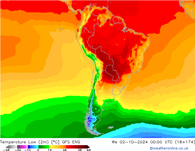 Temperature Low (2m) GFS ENS We 02.10.2024 00 UTC