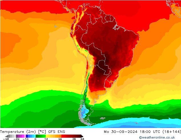 température (2m) GFS ENS lun 30.09.2024 18 UTC