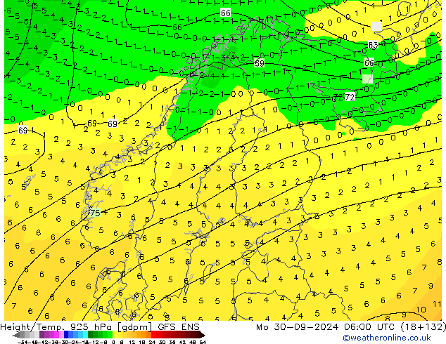 Hoogte/Temp. 925 hPa GFS ENS ma 30.09.2024 06 UTC