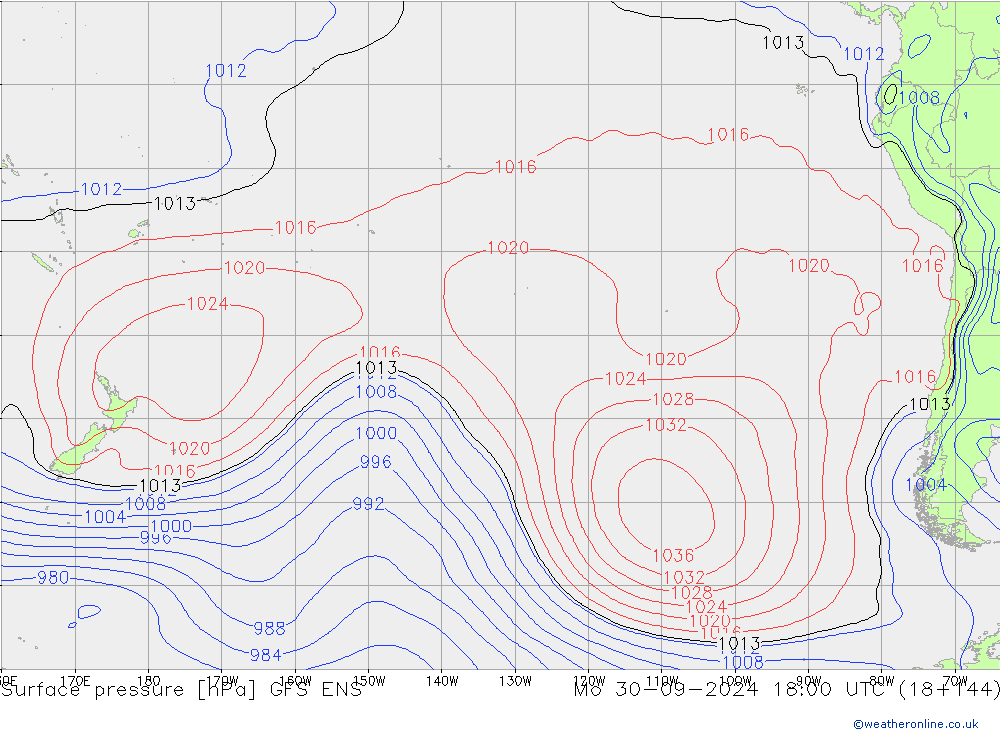 Surface pressure GFS ENS Mo 30.09.2024 18 UTC