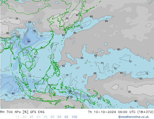 RH 700 гПа GFS ENS чт 10.10.2024 06 UTC