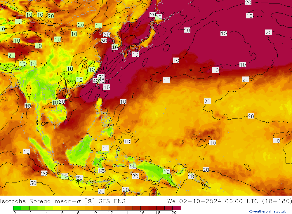 Isotachs Spread GFS ENS Qua 02.10.2024 06 UTC