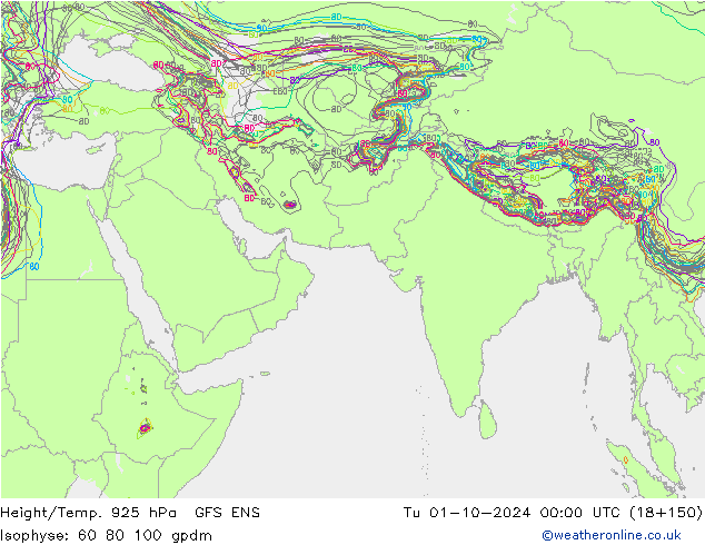 Height/Temp. 925 hPa GFS ENS  01.10.2024 00 UTC