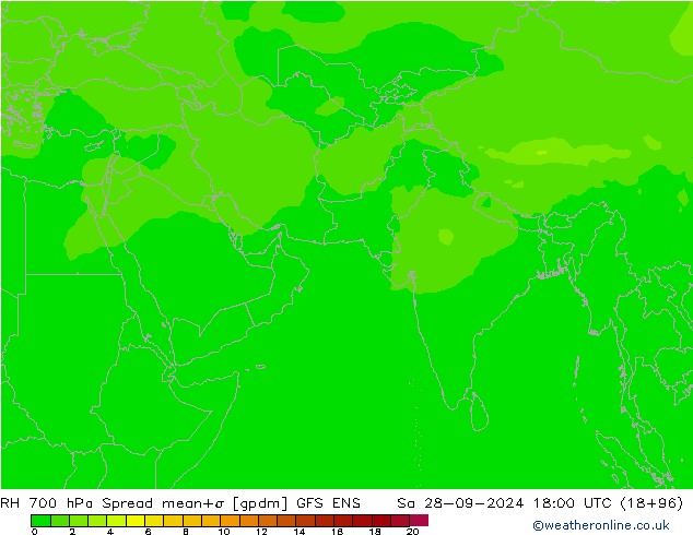 RH 700 hPa Spread GFS ENS So 28.09.2024 18 UTC