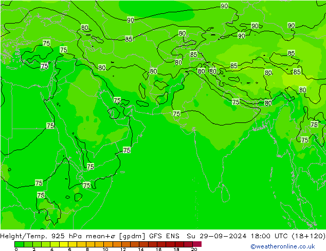 Height/Temp. 925 hPa GFS ENS nie. 29.09.2024 18 UTC