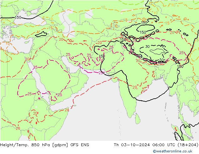 Height/Temp. 850 hPa GFS ENS Qui 03.10.2024 06 UTC