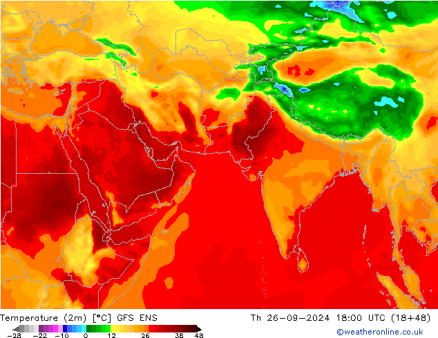 Temperatuurkaart (2m) GFS ENS do 26.09.2024 18 UTC