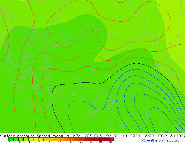 Surface pressure Spread GFS ENS We 02.10.2024 18 UTC