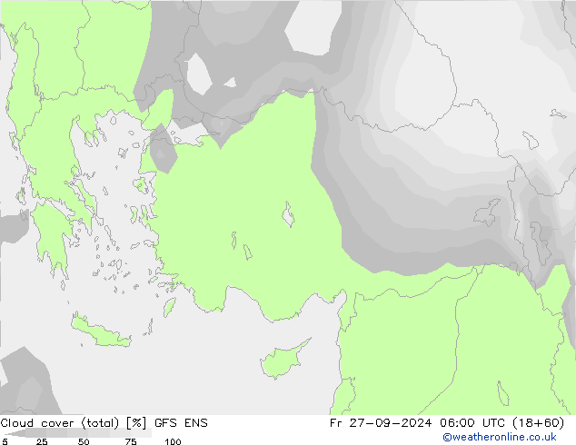 Cloud cover (total) GFS ENS Fr 27.09.2024 06 UTC