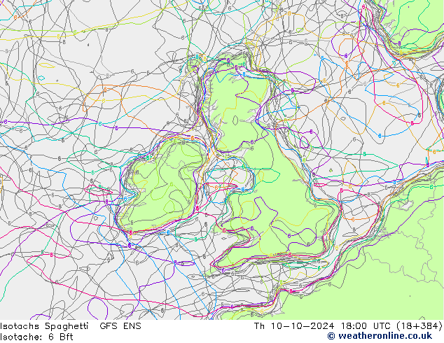 Isotachs Spaghetti GFS ENS  10.10.2024 18 UTC