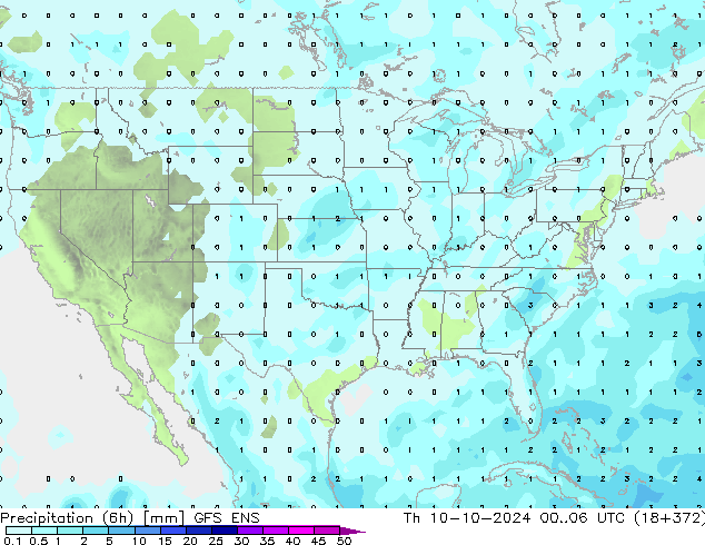 Precipitazione (6h) GFS ENS gio 10.10.2024 06 UTC