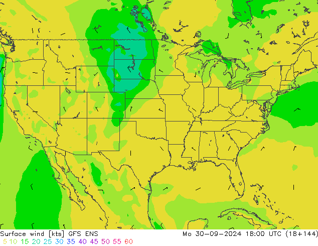 wiatr 10 m GFS ENS pon. 30.09.2024 18 UTC