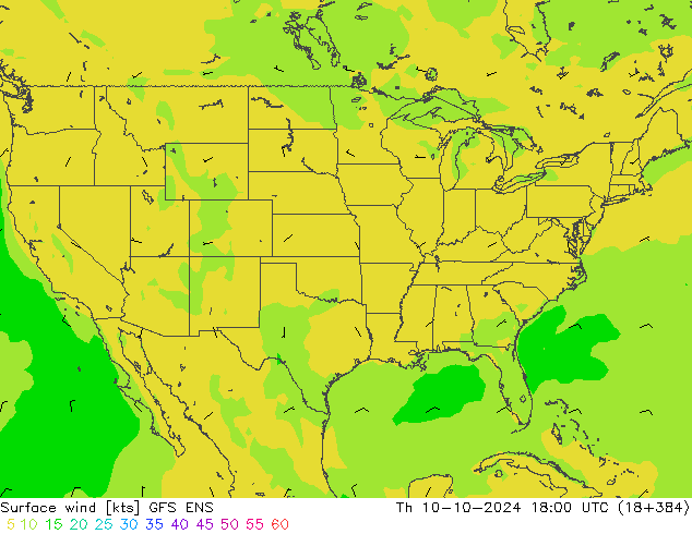 Surface wind GFS ENS Čt 10.10.2024 18 UTC