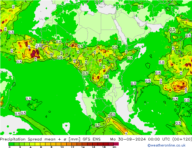 Precipitation Spread GFS ENS Mo 30.09.2024 00 UTC