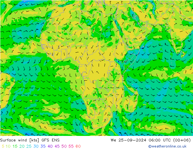 Viento 10 m GFS ENS mié 25.09.2024 06 UTC