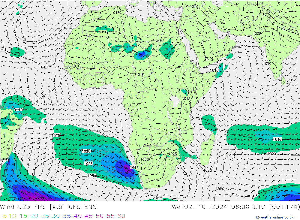 Wind 925 hPa GFS ENS St 02.10.2024 06 UTC