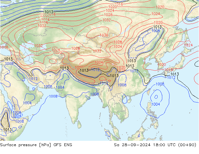 Presión superficial GFS ENS sáb 28.09.2024 18 UTC