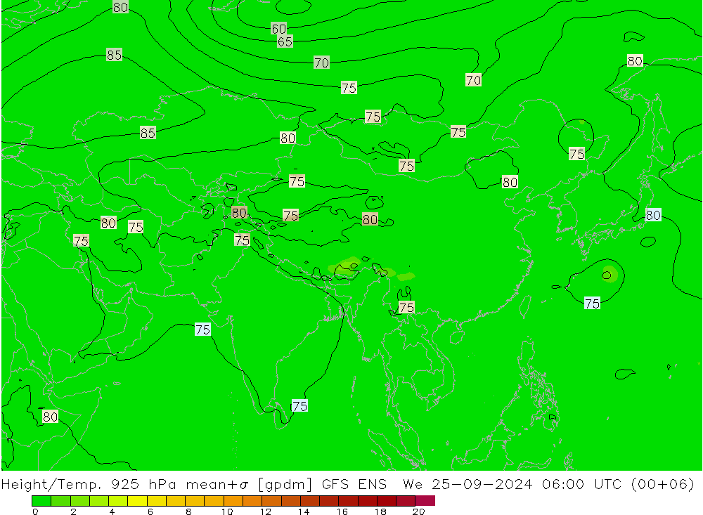 Height/Temp. 925 hPa GFS ENS We 25.09.2024 06 UTC