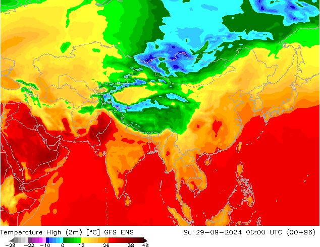 Max. Temperatura (2m) GFS ENS nie. 29.09.2024 00 UTC