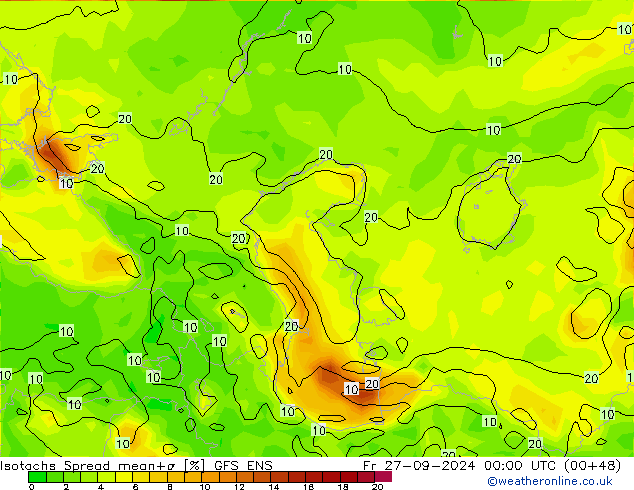 Isotachs Spread GFS ENS ven 27.09.2024 00 UTC