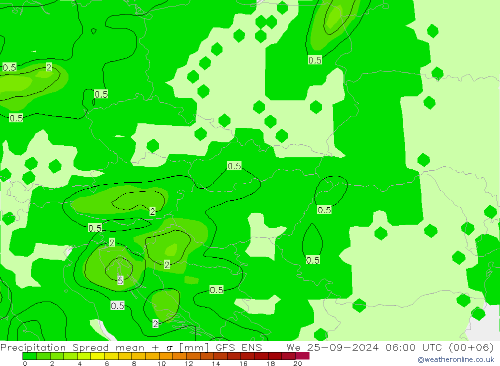 Precipitation Spread GFS ENS We 25.09.2024 06 UTC