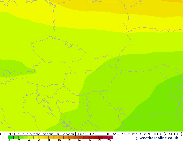 RH 700 hPa Spread GFS ENS Do 03.10.2024 00 UTC