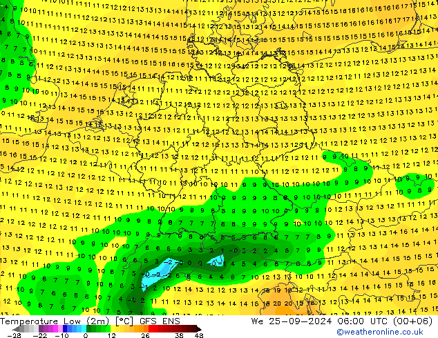 Minumum Değer (2m) GFS ENS Çar 25.09.2024 06 UTC